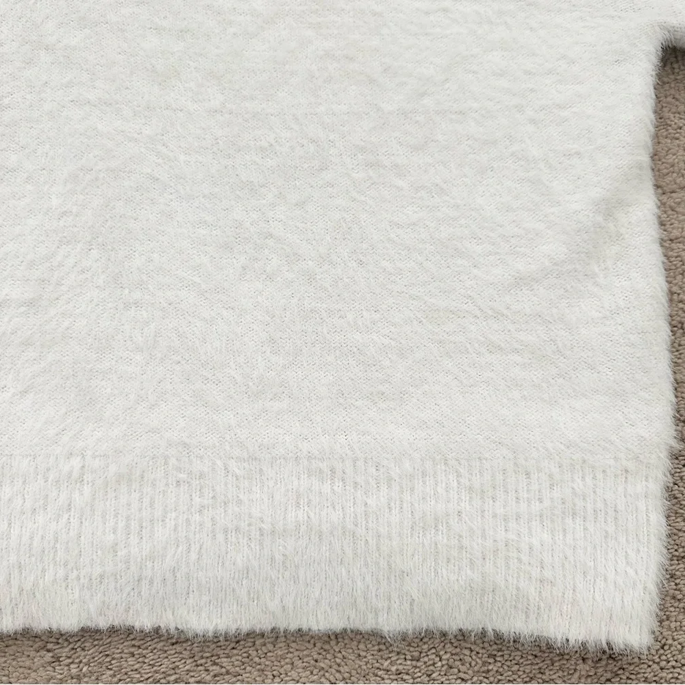 Fluffy White V-Neck Lightweight Fuzzy Sweater - Fall / Holiday / Soft & Cozy